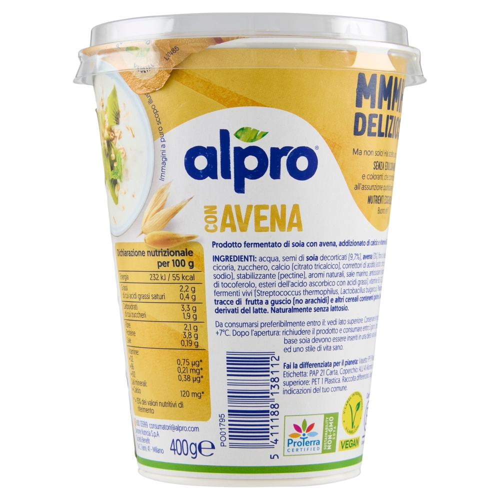 ALPRO Alternativa Vegetale allo Yogurt, a base di Soia e Avena, basso in Grassi, No Lattosio, 400g